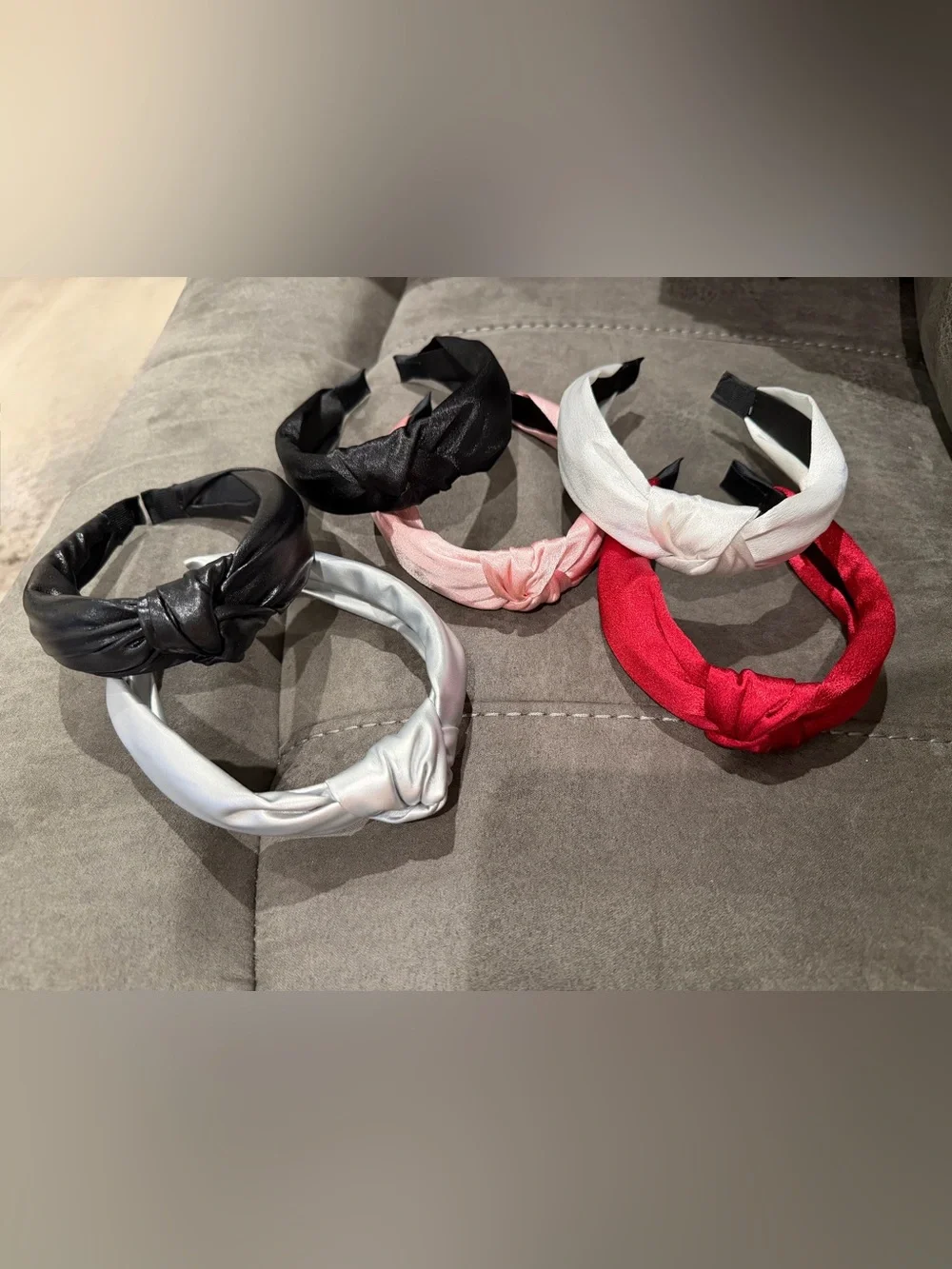 New 6pc Knot Satin Headband - Black, White, Pink, Red